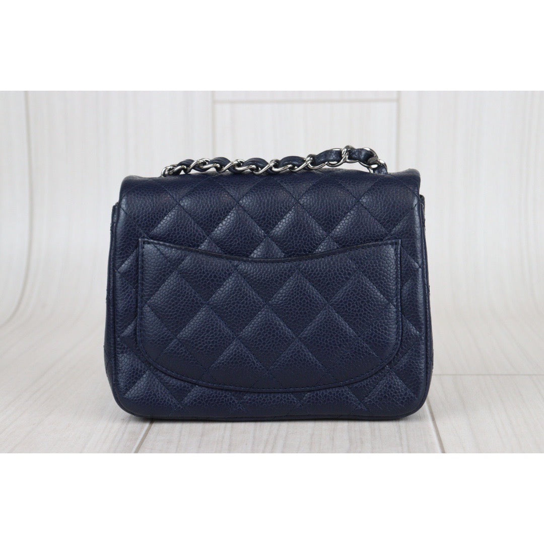 Rank A ｜ CHANEL Caviar Skin Square 17 Shoulder Bag Navy｜23080314