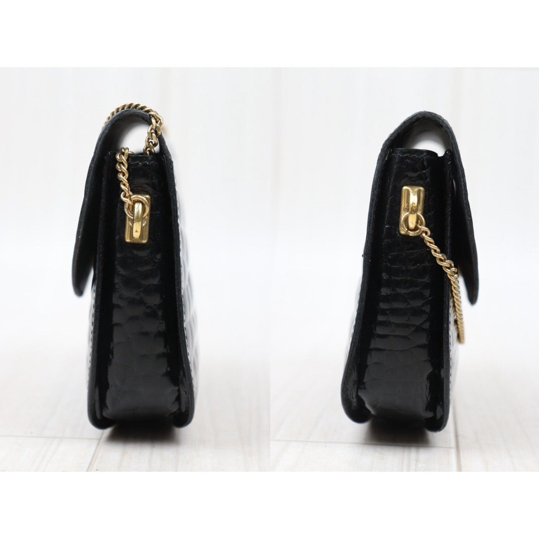 Rank A｜ CELINE Crocodile Skin Shoulder Bag Black｜S24061721