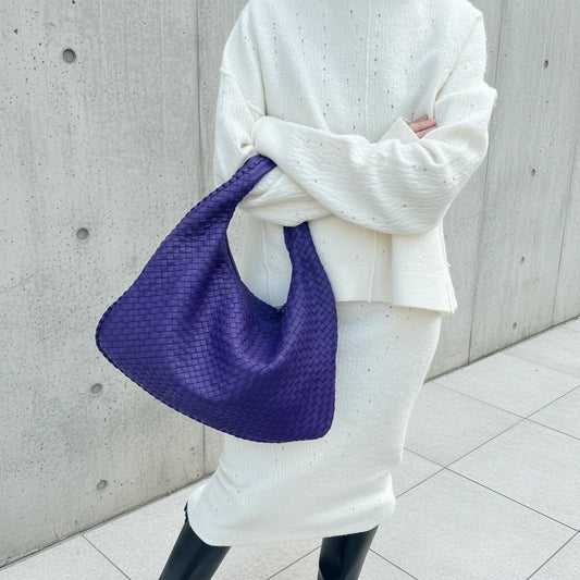Include Entrupy Certificate of Authenticity｜Very Good ( Rank A)｜ Bottega Veneta Lamb Skin Braid Shoulder Bag Dark Purple｜S26041304