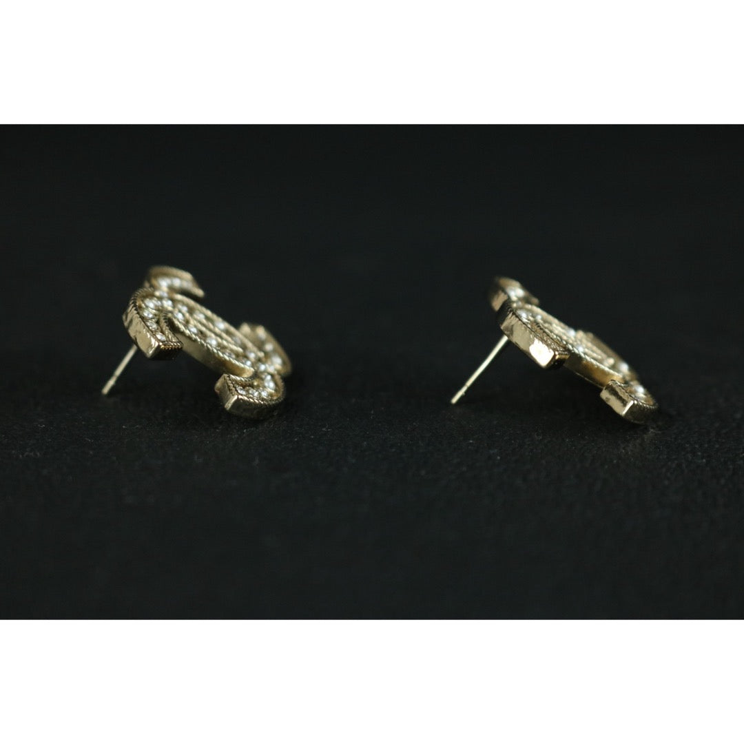 Very Good ( Rank A) ｜ CHANEL B20V Coco Mark Pearl Rhinestone Golden Earrings Made In 2020Year ｜S25121114