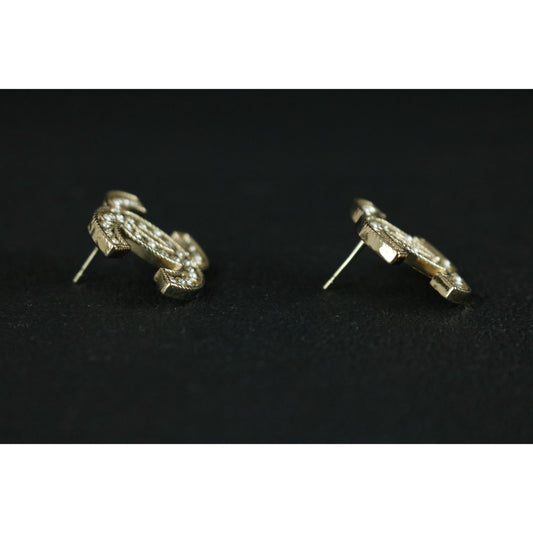 Include Authentic Detective Certificate of Authenticity｜Very Good ( Rank A) ｜ CHANEL B20V Coco Mark Pearl Rhinestone Golden Earrings Made In 2020Year ｜S25121114