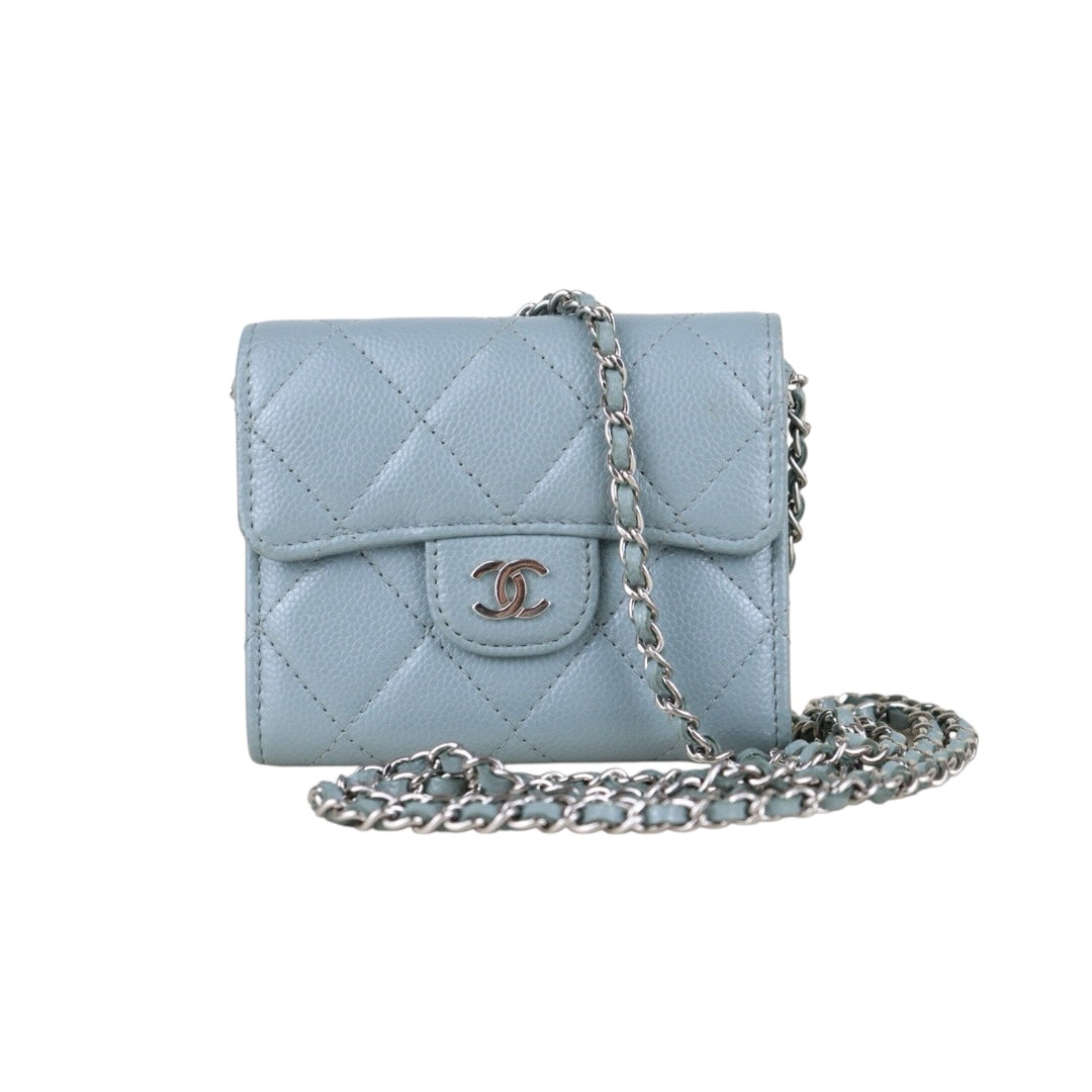 Include Entrupy Certificate of Authenticity｜Very Good ( Rank A)｜CHANEL Caviar Skin Chain Shoulder Bag Blue Made In 2020-2021Year｜S26072536