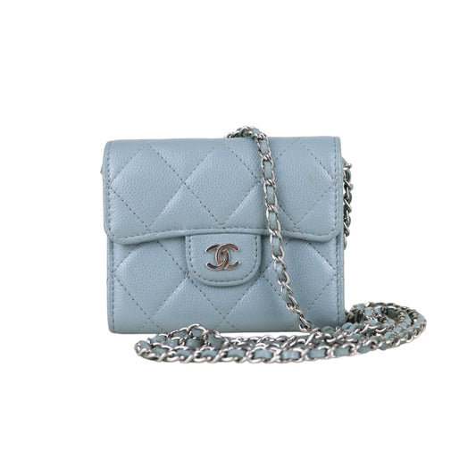 Include Entrupy Certificate of Authenticity｜Very Good ( Rank A)｜CHANEL Caviar Skin Chain Shoulder Bag Blue Made In 2020-2021Year｜S26072536