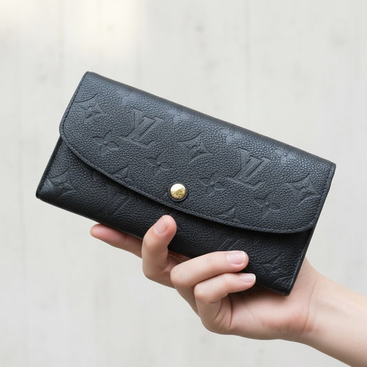 Include Entrupy Certificate of Authenticity｜Good ( Rank AB)｜ Louis Vuitton Monogram Empreinte Emilie Long Wallet Black｜26051402