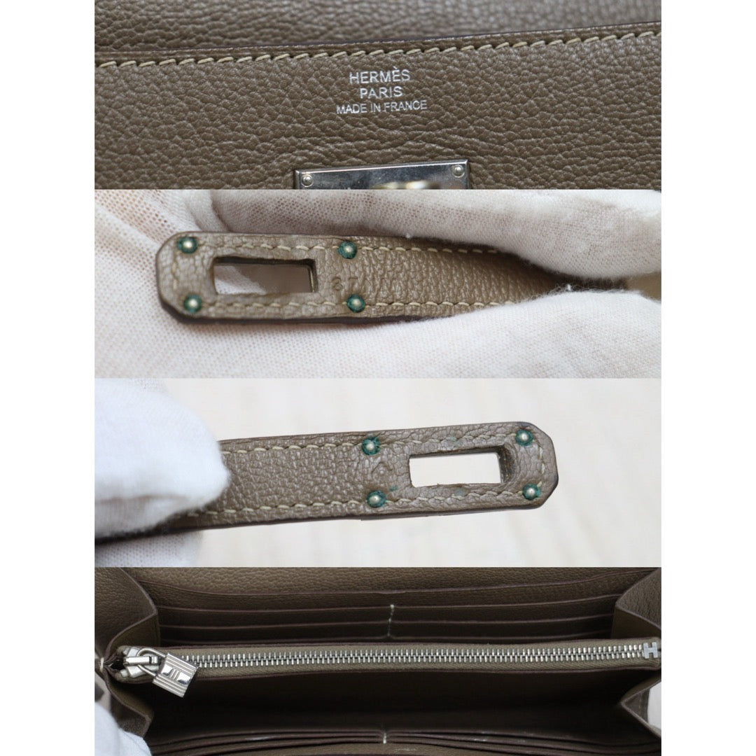 Include Entrupy Certificate of Authenticity｜Good ( Rank AB)｜ HERMES Goatskin Kelly Long Wallet Etoupe □O Stamp Made In 2011Year｜W26020601