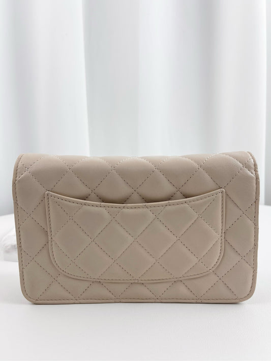 Include Entrupy Certificate of Authenticity|Very Good ( Rank A) |CHANEL Lambskin Beige WOC Chain Bag
