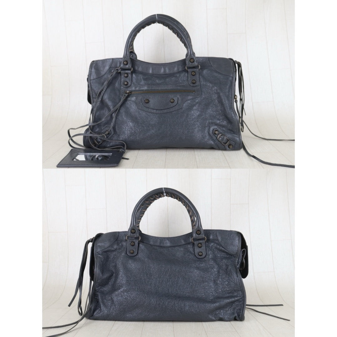 Include Entrupy Certificate of Authenticity｜Good ( Rank AB)｜Balenciaga Waxed Leather Classic City MM Grey HandBag Shoulder Bag ｜S26060108