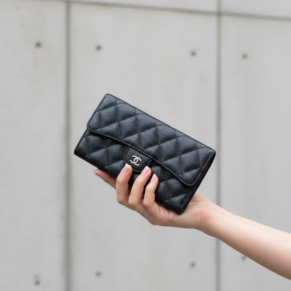 Include Entrupy Certificate of Authenticity｜Very Good ( Rank A)｜CHANEL Caviar Skin Black Long Wallet Made In 2016-2017Year｜X26041306