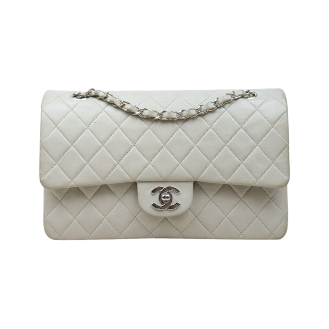 Good ( Rank AB)｜ CHANEL  Lamb Skin  Double Flap 25 Shoulder Bag Grey Made in 1997-1999 Year ｜P25012203