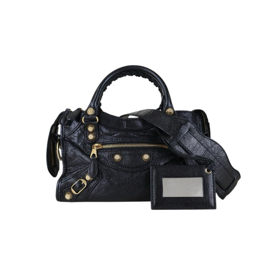 Include Entrupy Certificate of Authenticity｜Good ( Rank AB)｜Balenciaga Oiled Leather Gaint Classic mini city Handbag Shoulder Bag Black｜S26030822