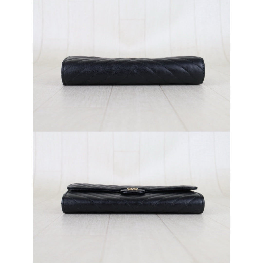 Include Entrupy Certificate of Authenticity｜Very Good ( Rank A)｜CHANEL Calf Skin Black Long Wallet Made In 2016-2017Year｜S26053007