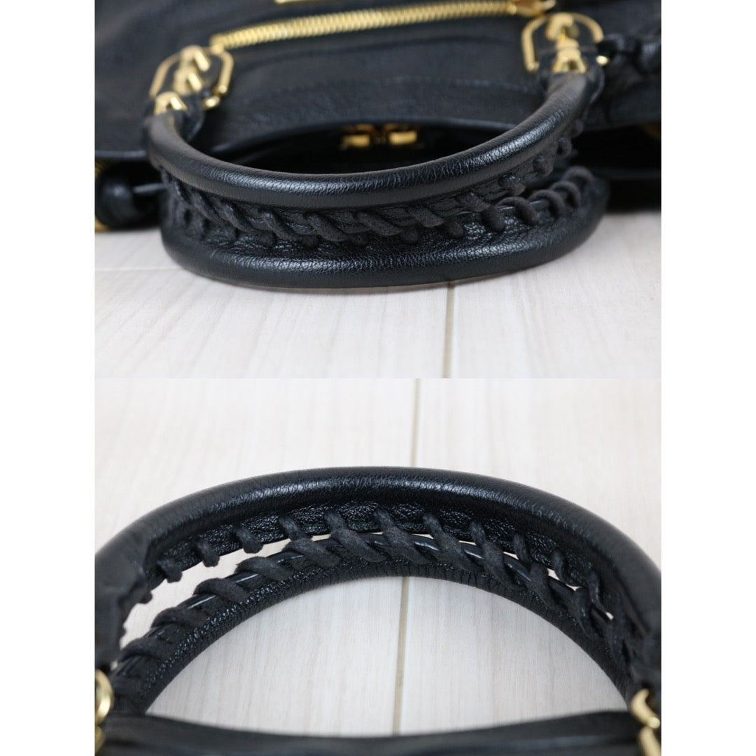Include Entrupy Certificate of Authenticity｜Very Good ( Rank A)｜Balenciaga Goatskin  Edge Classic City  Black HandBag Shoulder Bag ｜S26041305