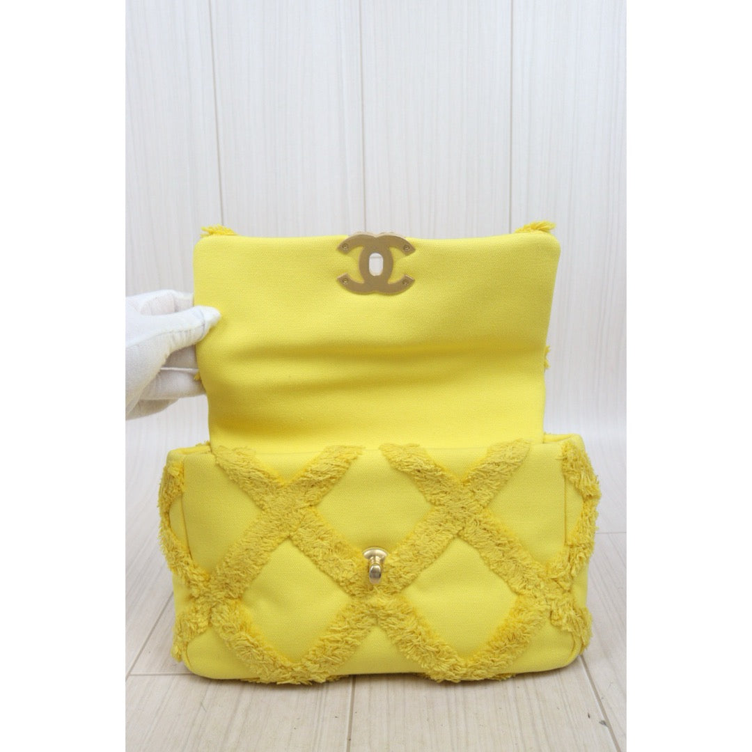 Very Good ( Rank A) ｜ CHANEL Canvas Tassel Single Flap 19bag Chain Shoulder Bag Yellow Made in 2020-2021Year｜ Y25112505