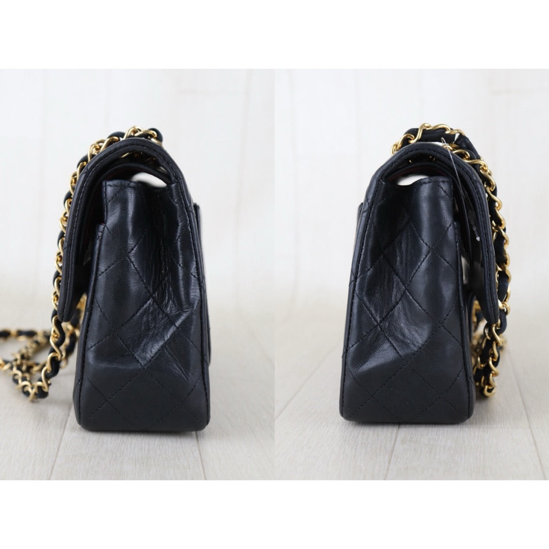 Include Entrupy Certificate of Authenticity｜Good ( Rank AB)｜ CHANEL Lamb Skin Matrasse Chain Double Flap 25 Shoulder Bag  Black Made In 1989-1991 Year｜S26083009