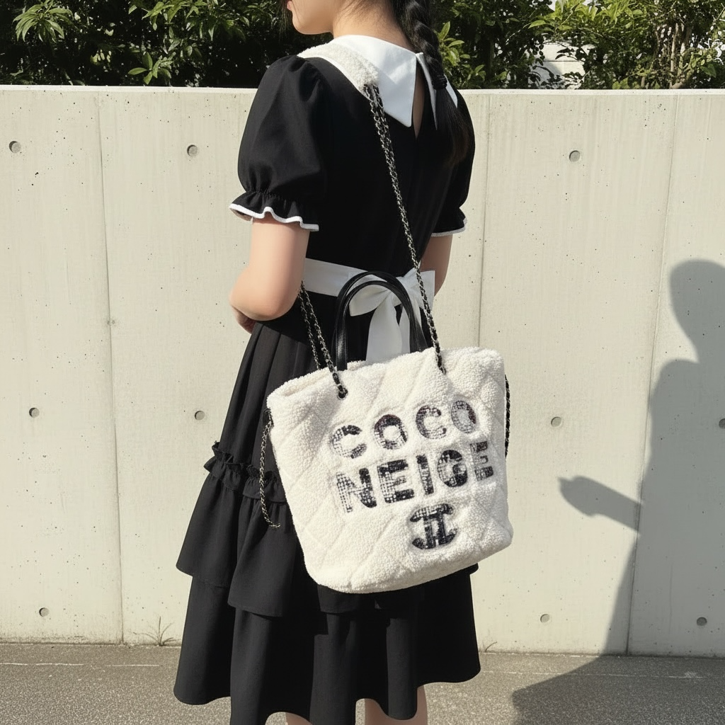 Include Entrupy Certificate of Authenticity｜Very Good ( Rank A) ｜ CHANEL Coco Neige Series Lamb Wool ToteBag Made In 2019～2020Year ｜Y26040602