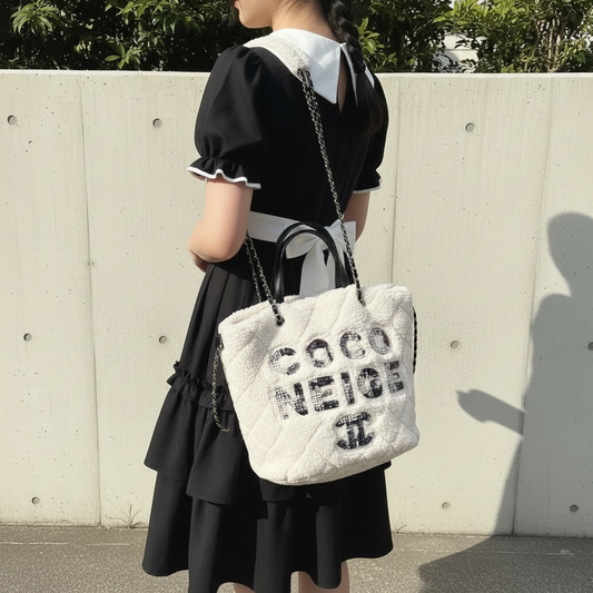 Include Entrupy Certificate of Authenticity｜Very Good ( Rank A) ｜ CHANEL Coco Neige Series Lamb Wool ToteBag Made In 2019～2020Year ｜Y26040602