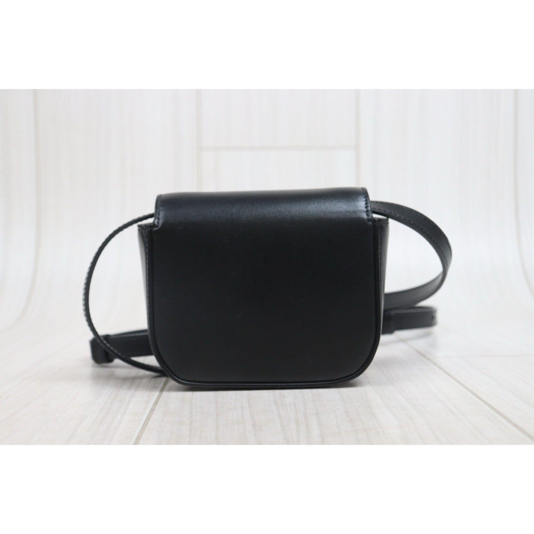 Include Entrupy Certificate of Authenticity｜Very Good ( Rank A)｜ CELINE Shiny Calfskin Mini Triomphe Shoulder Bag Black Golden Hardware｜26081803