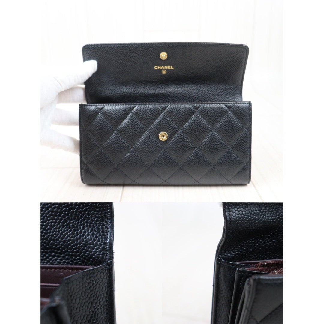 Rank AB ｜CHANEL Caviar Skin Black Long Wallet Made In 2015-2016 Year｜V24071807