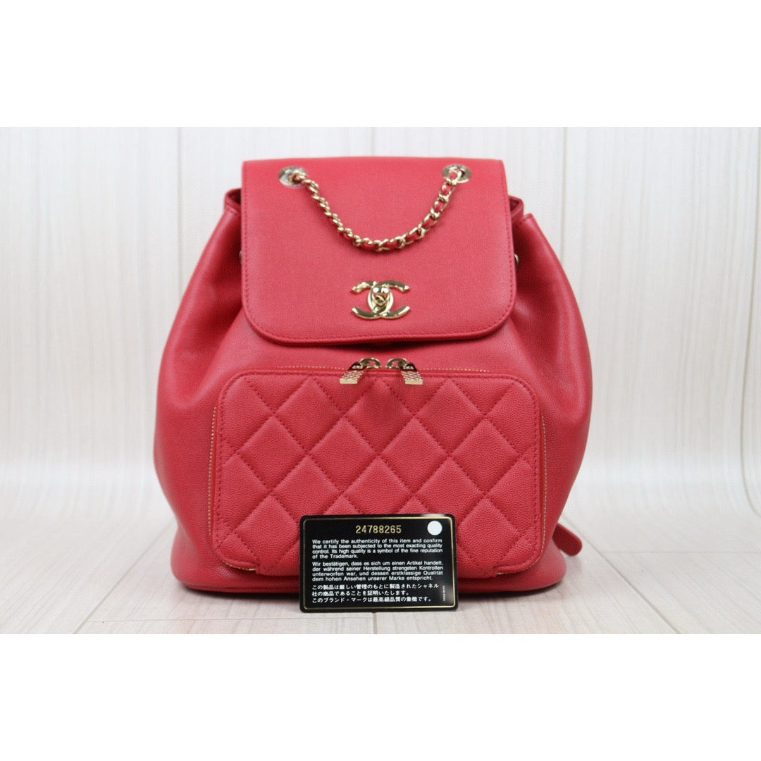 Excellent（Rank SA）｜CHANEL  Caviar Skin Leather Calf Leather Backpack  Rose red  Made in 2017-2018 Year｜W24111404