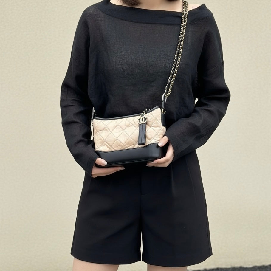 Include Entrupy Certificate of Authenticity｜Excellent（Rank SA）｜Full Set CHANEL PM Gabrielle Calf Leather Shoulder Bag Beige Made In 2018-2019Year｜S26060204