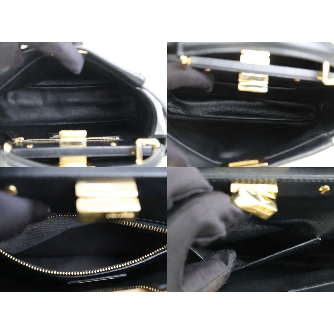 Very Good ( Rank A)｜ FENDI Lamb Skin peeapoo iconic mini Handbag With Shoulder Bag Black｜S25091501