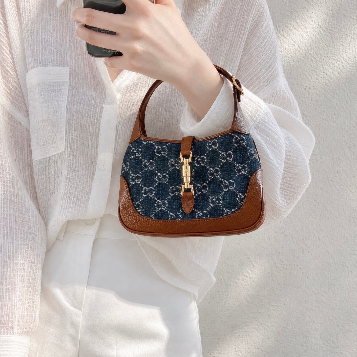 Include Entrupy Certificate of Authenticity｜Very Good ( Rank A) ｜  GUCCI  Monogram Denim Leather Piecing Mini Jackie Handbag With Shoulder Strap｜S26070604