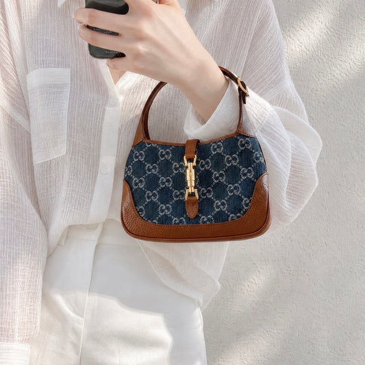 Include Entrupy Certificate of Authenticity｜Very Good ( Rank A) ｜  GUCCI  Monogram Denim Leather Piecing Mini Jackie Handbag With Shoulder Strap｜S26070604