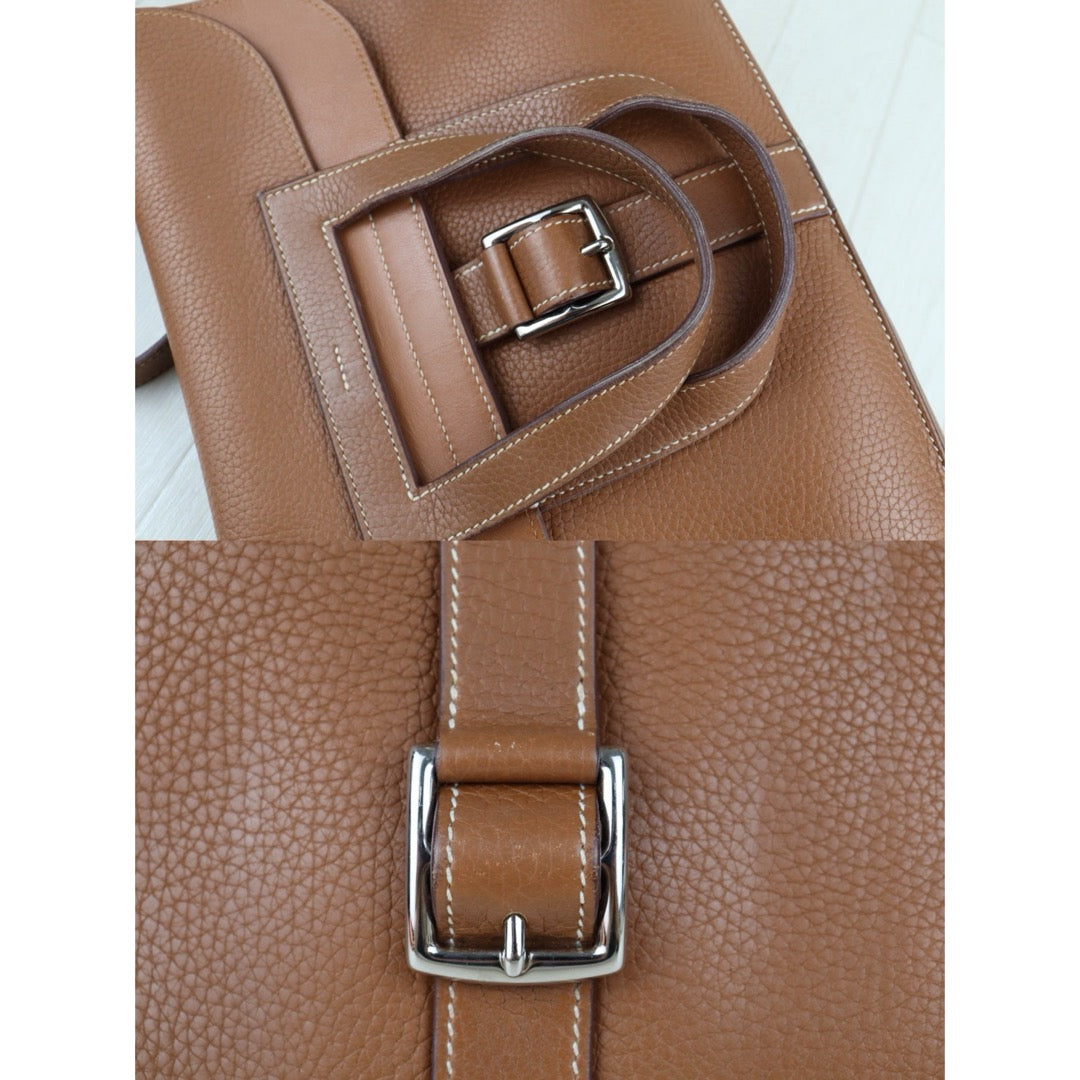 Good ( Rank AB)｜ Hermes Halzan 31 TC Leather Handbag Shoulder Bag Golden Brown C Stamp Made In 2018 Year｜H25081804