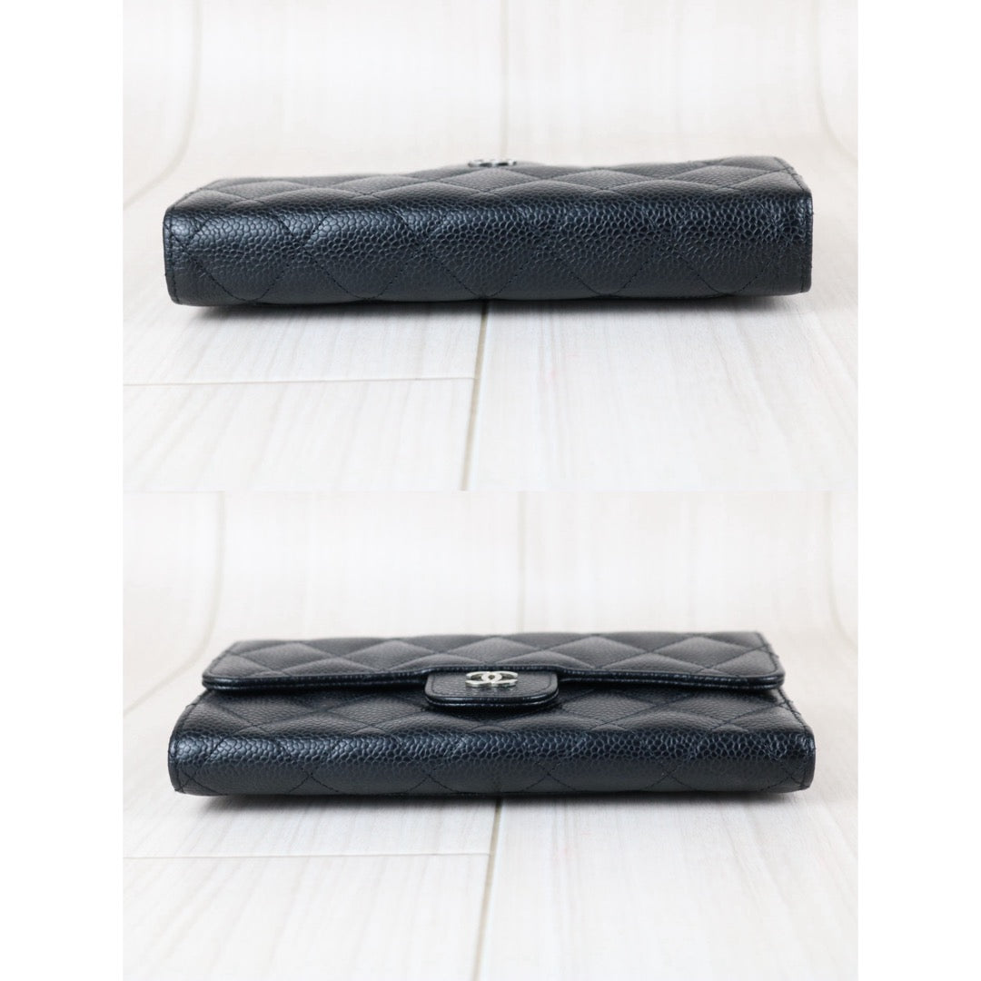 Include Entrupy Certificate of Authenticity｜Very Good ( Rank A)｜CHANEL Caviar Skin Black Long Wallet Made In 2016-2017Year｜X26041306