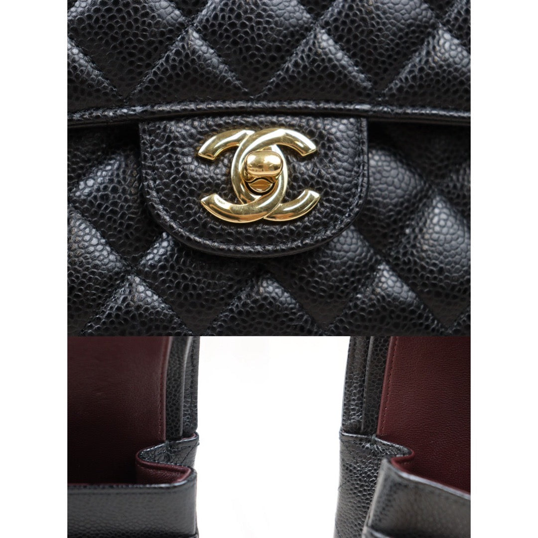 Rank A｜ CHANEL Caviar Skin Matrasse Double Flap 25 Shoulder Bag Black Made In 2018 Year  ｜S24061726