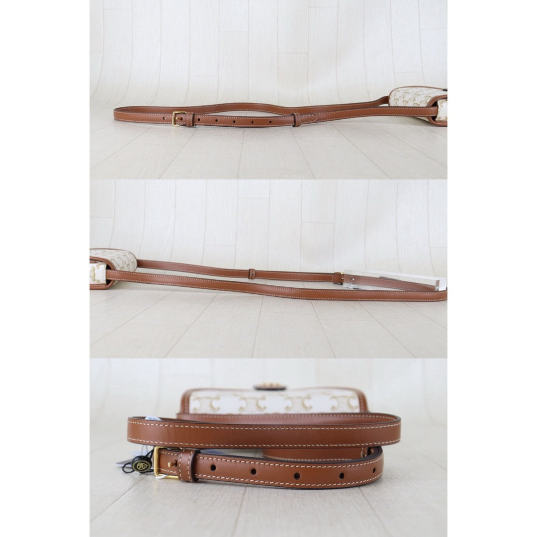 Include Entrupy Certificate of Authenticity｜Very Good ( Rank A) ｜ CELINE White Macadam Triomphe Cross Body Shoulder Bag Current Model｜S26090737