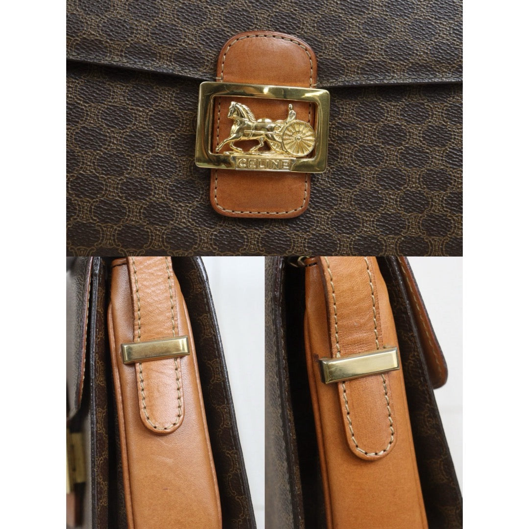 Include Entrupy Certificate of Authenticity｜Good ( Rank AB) ｜CELINE Macadam Canvas Horse Carriage Shoulder Bag｜26082009