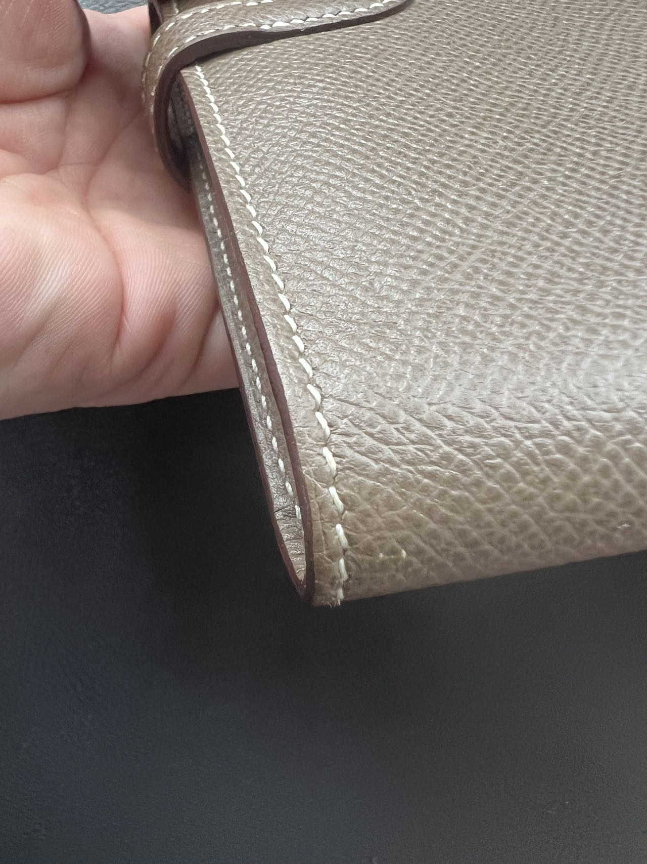 HERMES Epsom Kelly Wallet Gray C Stamp