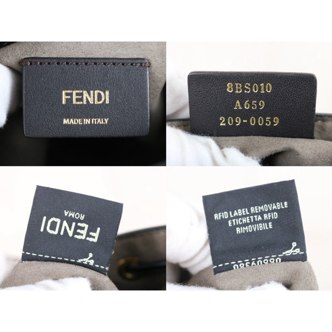 Include Entrupy Certificate of Authenticity｜Good ( Rank AB)｜ FENDI Zucca Mini Mon Tresor Calf Leather Bucket bag Shoulder Bag Brown ｜W26030406