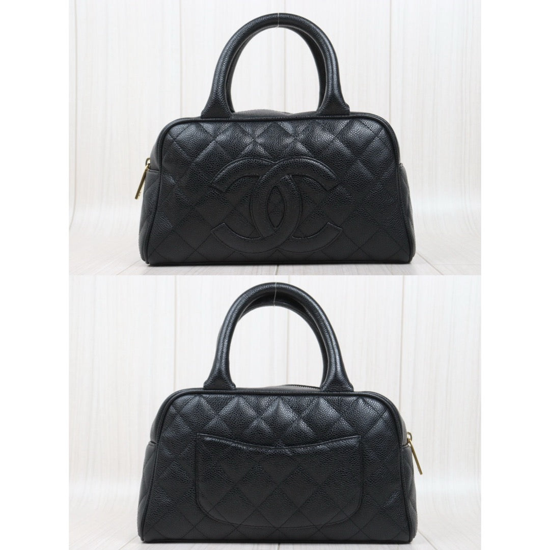 Good ( Rank AB)｜ CHANEL Caviar Skin Calf Leather Bowling Hand Bag Black Made In 2000～2002Year｜25082203