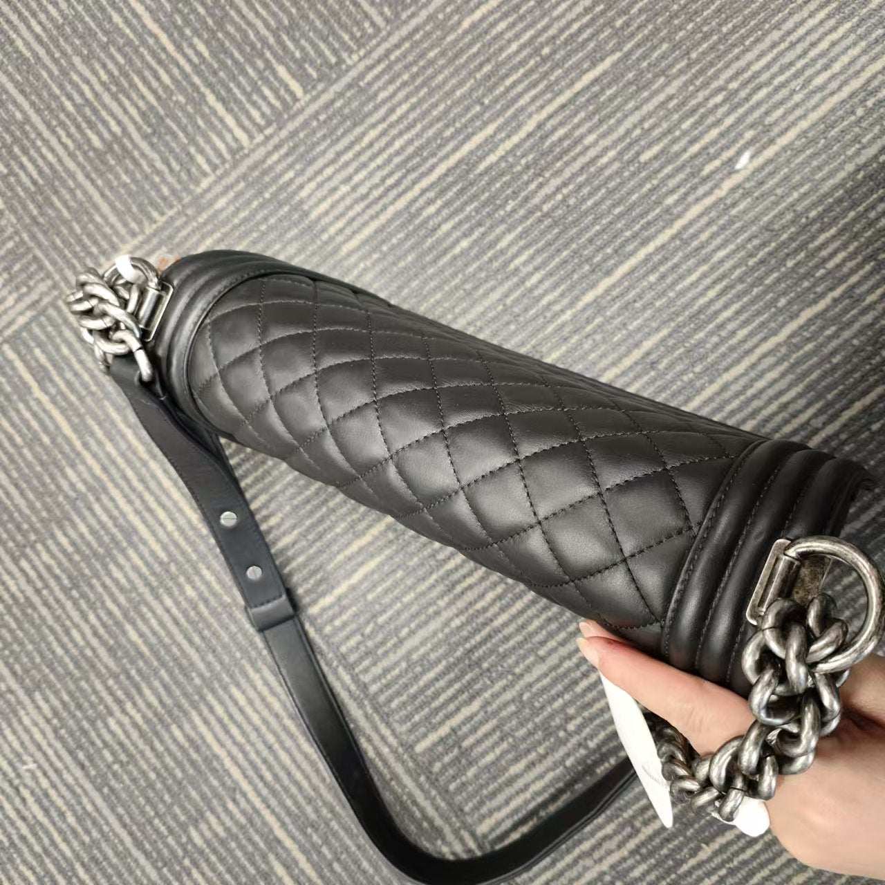 Good ( Rank AB)｜CHANEL Lamb Skin  LeBoy Chain Shoulder Bag Medium Black Made In 2019 Year