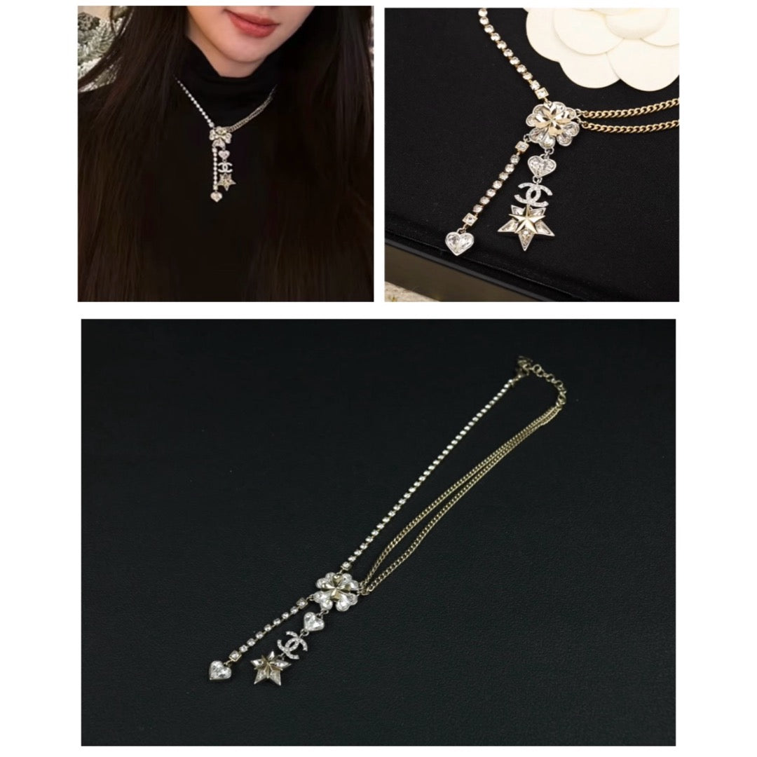 Excellent（Rank SA）｜ CHANEL Coco Mark Four leaf clover Rhinestone Necklace｜X25030108