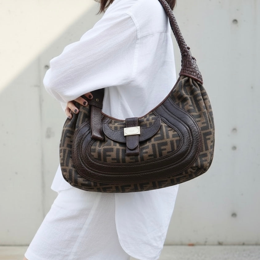 Include Entrupy Certificate of Authenticity｜Good ( Rank AB)｜ FENDI Zucca Mamma Weave Shoulder Bag  ｜S26042204