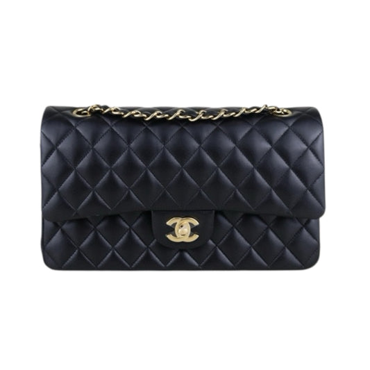 Excellent（Rank SA）｜ Full Set  CHANEL Matrasse Lamb Skin Double Flap 25 Shoulder Bag Black Made In 2018-2019 Year｜H25043008