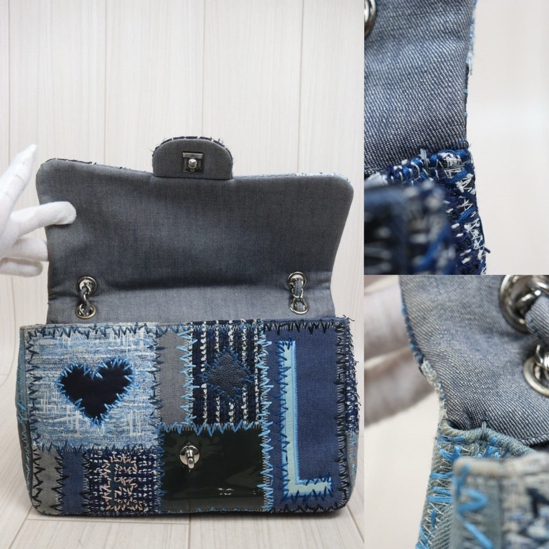 Good ( Rank AB)｜ CHANEL  Colorblock Patch Denim Single Flap Jumbo 30 Shoulder Bag Blue Made in 2014-2015Year｜S26020201