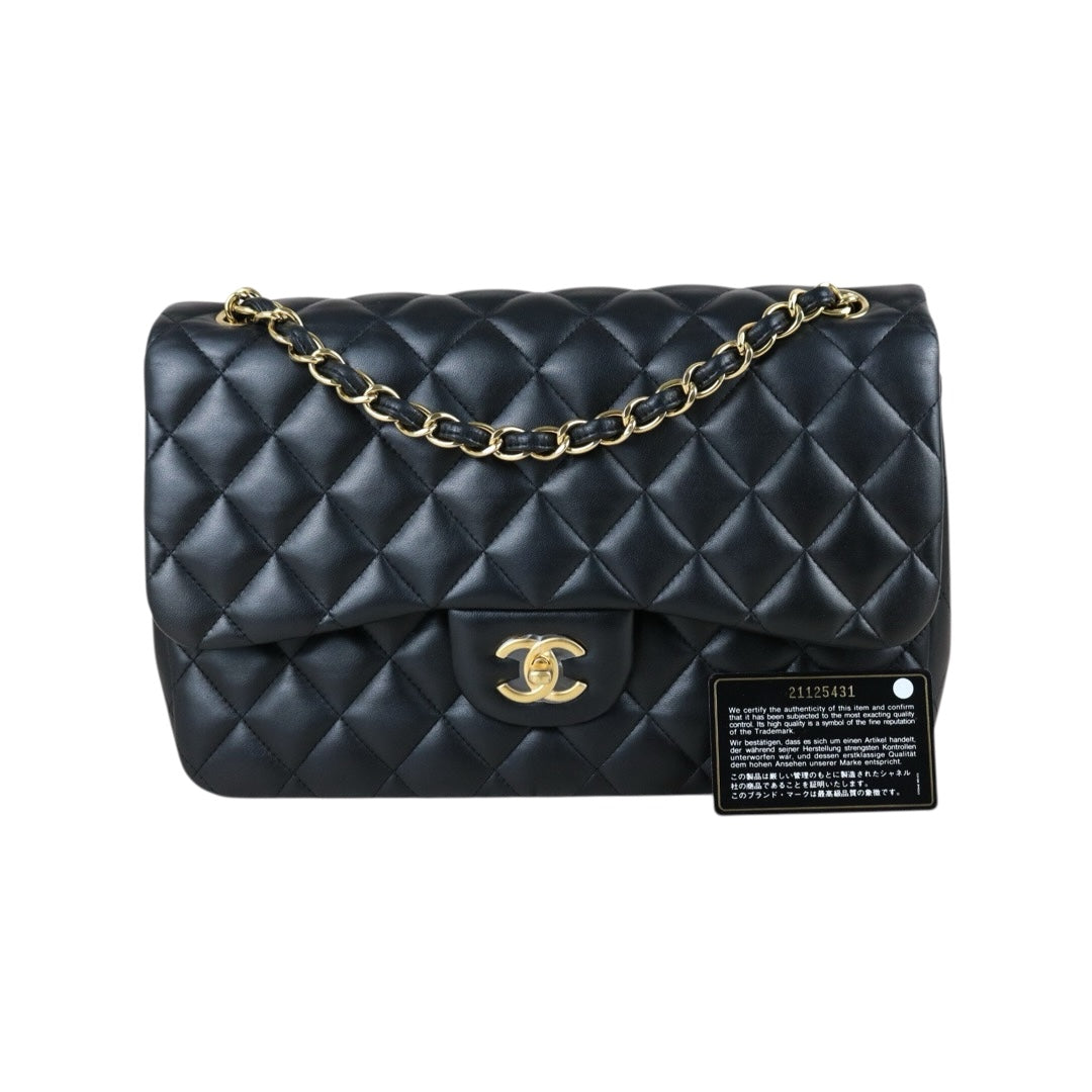 Include Entrupy Certificate of Authenticity｜Good ( Rank AB)｜ CHANEL Matrasse Chain Lamb Skin Jumbo Black  Made In 2015-2016 Year｜S26041401