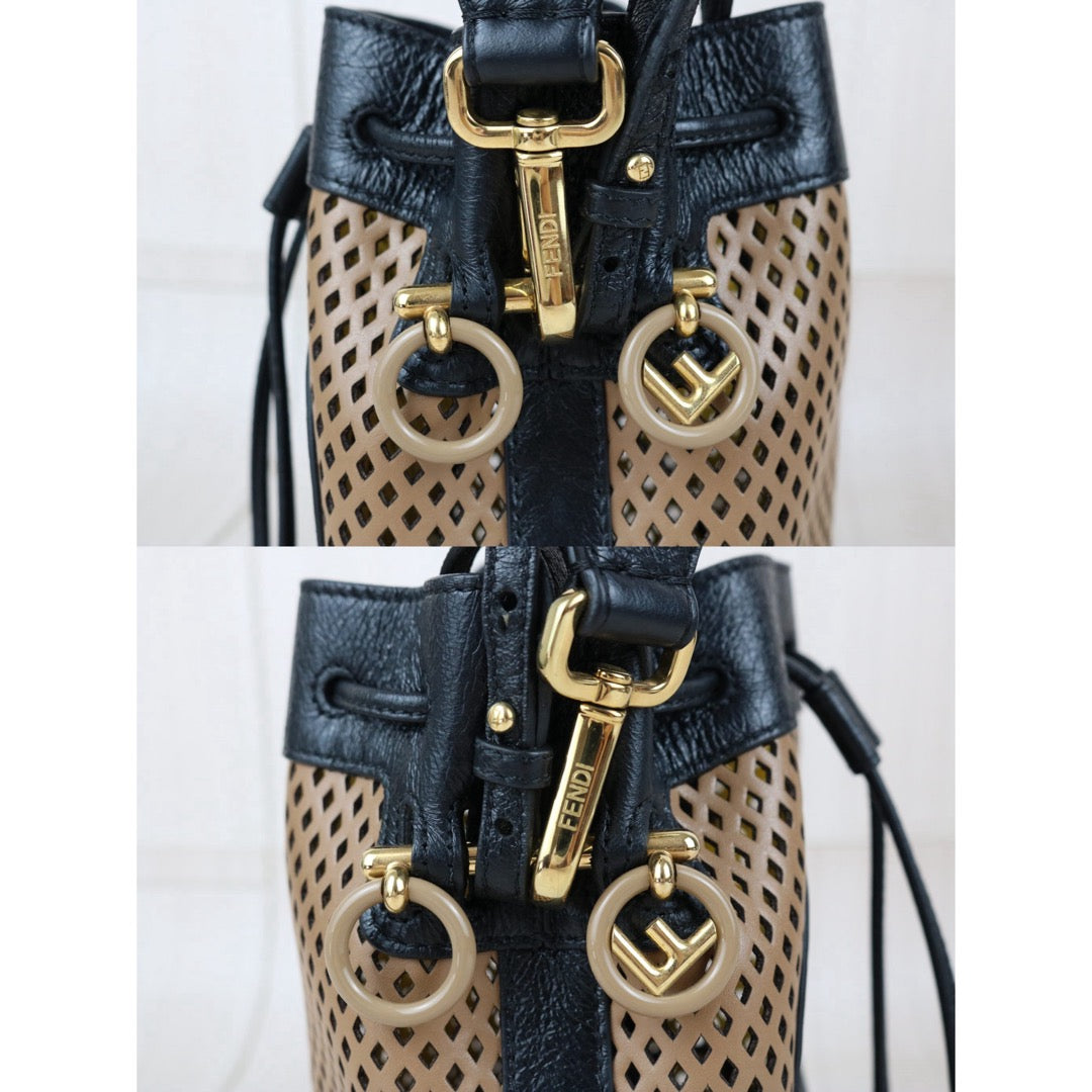 Include Entrupy Certificate of Authenticity｜Good ( Rank AB)｜ FENDI Perforated Mini Mon Tresor Bucket Bag｜X26070607