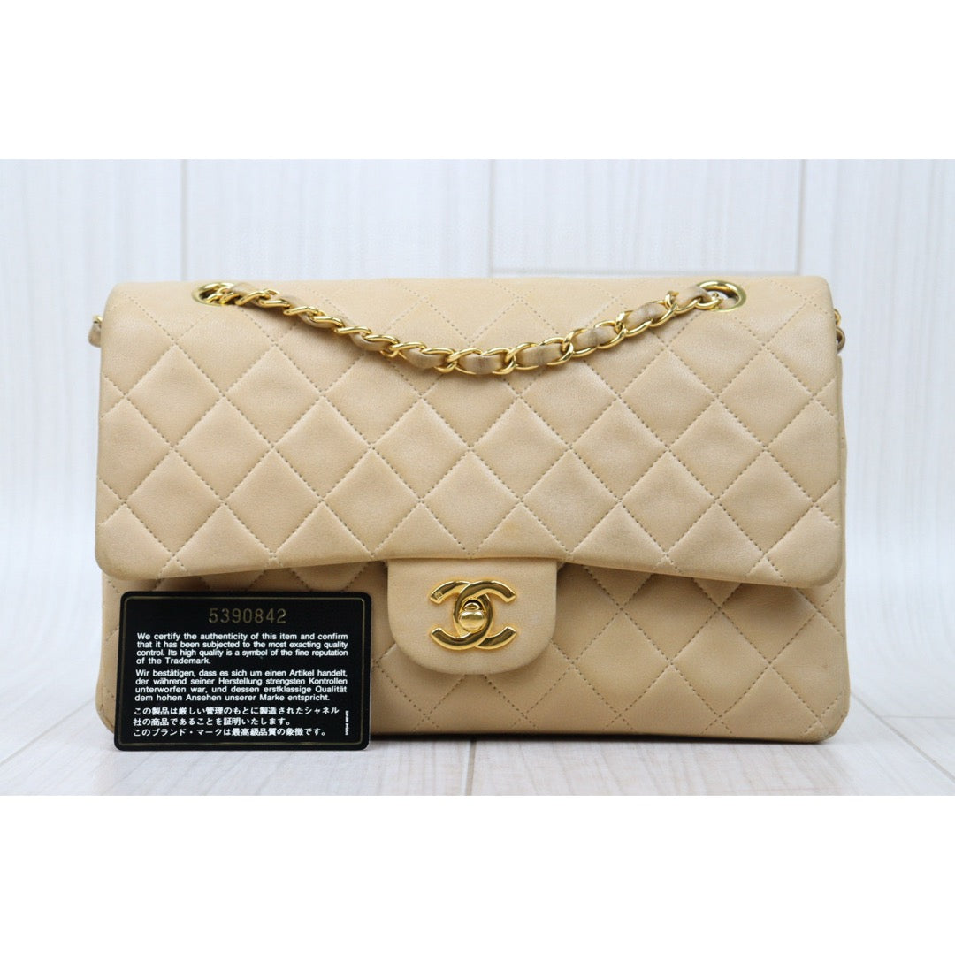 Good ( Rank AB)｜ CHANEL  Lamb Skin Beige Double Flap 25 Shoulder Bag Made in 1997-1999 Year ｜P25012204