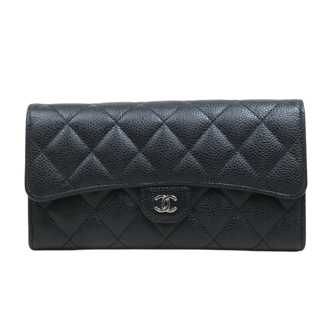 Include Entrupy Certificate of Authenticity｜Very Good ( Rank A)｜CHANEL Caviar Skin Black Long Wallet Made In 2020-2021Year｜26071307