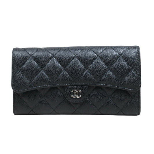 Include Entrupy Certificate of Authenticity｜Very Good ( Rank A)｜CHANEL Caviar Skin Black Long Wallet Made In 2020-2021Year｜26071307