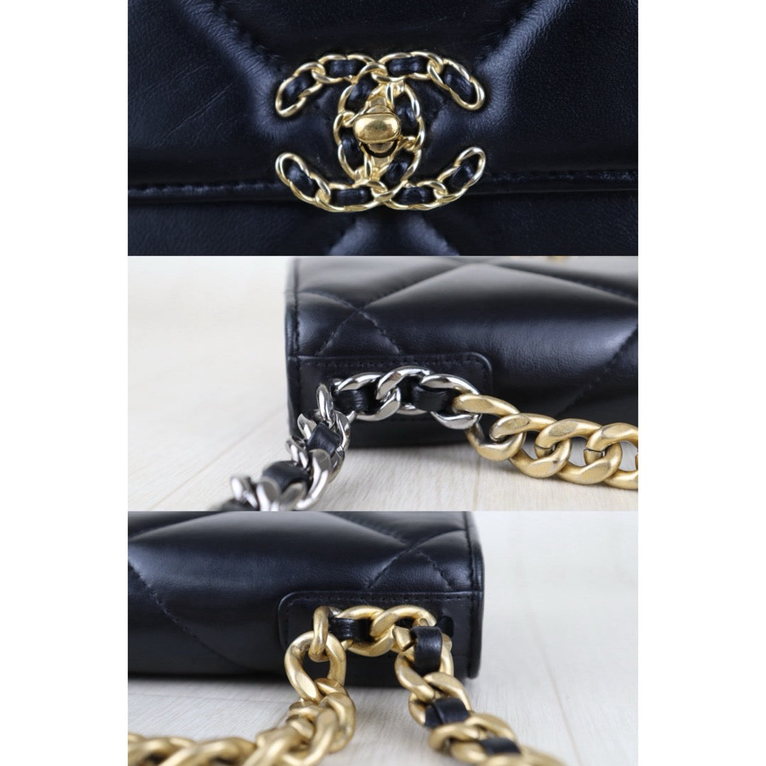 Include Entrupy Certificate of Authenticity｜Very Good ( Rank A)｜CHANEL 19bag Lambskin Black WOC Chain Bag IC Chips Model｜S26072530