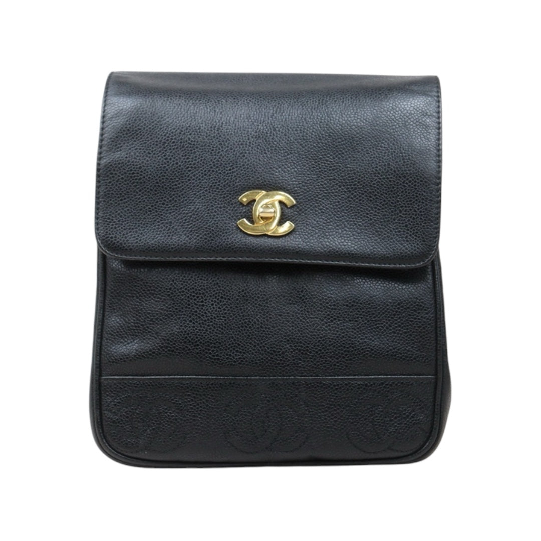 Good ( Rank AB)｜CHANEL  Caviar Skin Leather Calf Leather Backpack  Black Made in 1996-1997Year｜P25041405
