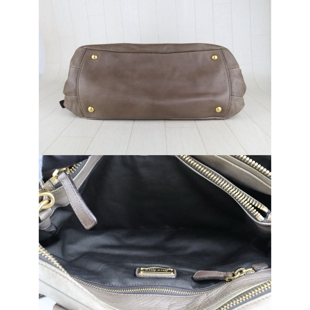Fair ( Rank B)｜MiuMiu Calf Skin Handbag Shoulder Bag Grey Brown ｜H25063010