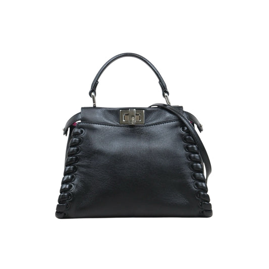 Fair ( Rank B) ｜ FENDI Calf Leather Peekapoo iconic mini Handbag With Shoulder Bag Black｜H25063013