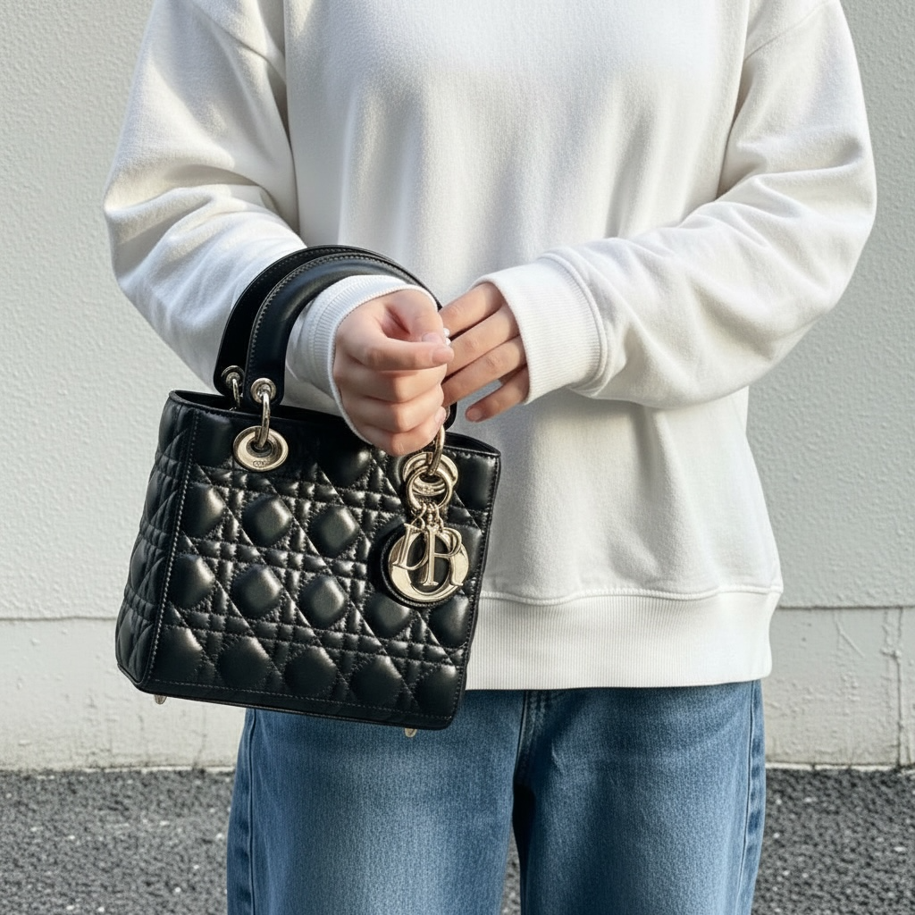 Include Entrupy Certificate of Authenticity｜Very Good ( Rank A) ｜  Dior Lady Dior Lamb Skin 2WAY Handbag Shoulder Bag Black ｜S26030826